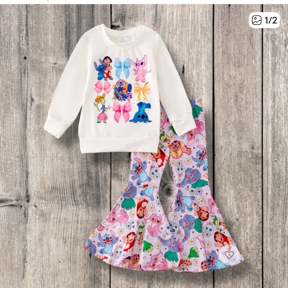 New Boutique LILO & Stitch Top & Bottom Girl Set Print Outfit